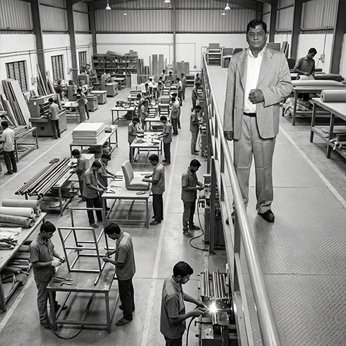 Om Prakash Agarwal | Founder & Visionary behind Ergon xlu Portrait of Om Prakash Agarwal, the founder of Ergon xlu, representing three decades of furniture manufacturing legacy and commitment to quality in Hyderabad.