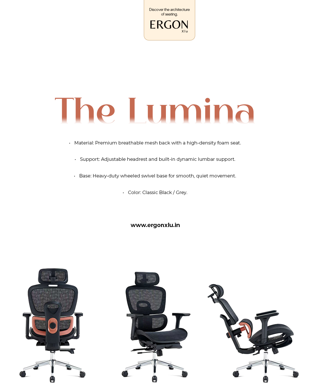 Lumina Ergonomic Mesh – Operational Office Chair – detail view by Ergon Xlu
