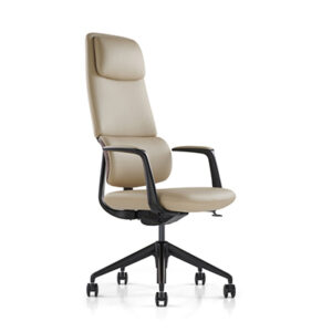 Ergon xlu high-back ribbed leather executive chair in tan with chrome frame.