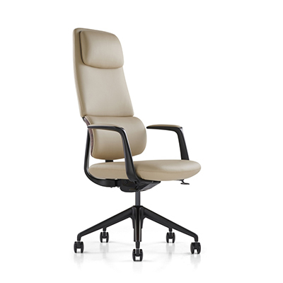 Ergon xlu high-back ribbed leather executive chair in tan with chrome frame.
