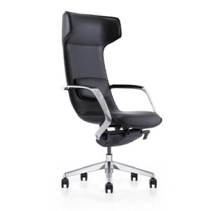 Ergon xlu black leather executive chair with grid stitching and matte black frame.