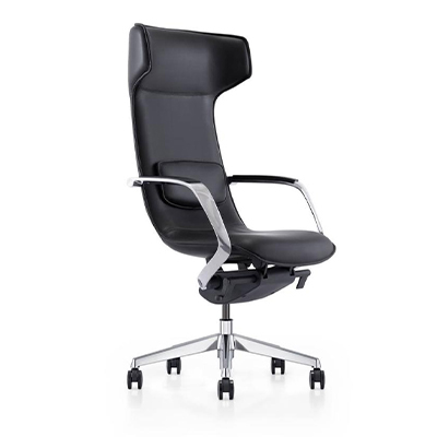 Ergon xlu black leather executive chair with grid stitching and matte black frame.