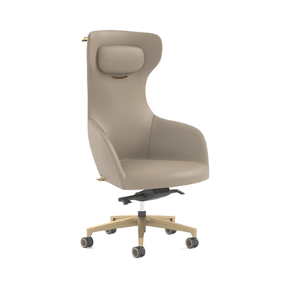 Ergon xlu high-back plush black leather director chair with padded chrome armrests.