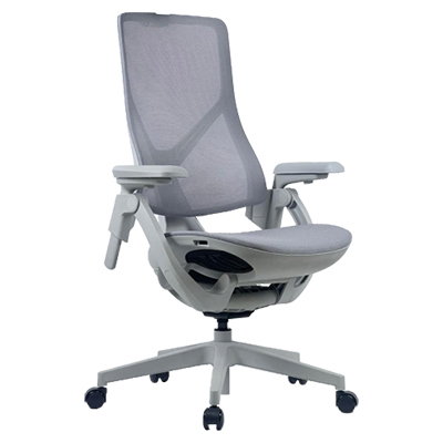 Ergon xlu mid-back black mesh operational chair with white structural spine.